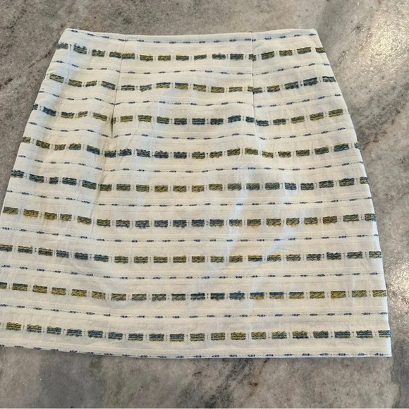 Loft Bohemian Boucle A-Line White, Blue & Green Midi Skirt Size 8 - Picture 3 of 8